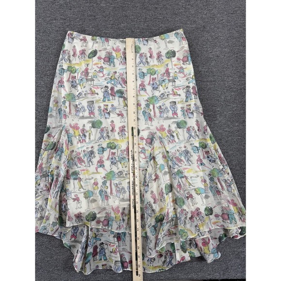 Tibi Skirt Womens 8 White City Life Print Silk Chiffon Asym Ruffle - Picture 6 of 7